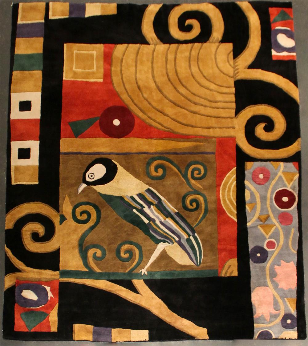 Appraisal: UNUSUAL LARGE CONTEMPORARY COLOR BLOCK BIRD DESIGN WOOL RUG having