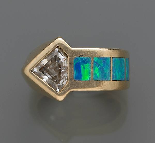 Appraisal: A diamond opal and k gold ring size loss to