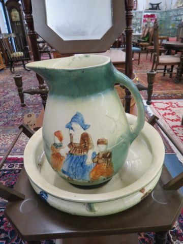 Appraisal: Roseville Pottery Dutch Pitcher Bowl circa in later reproduction stand