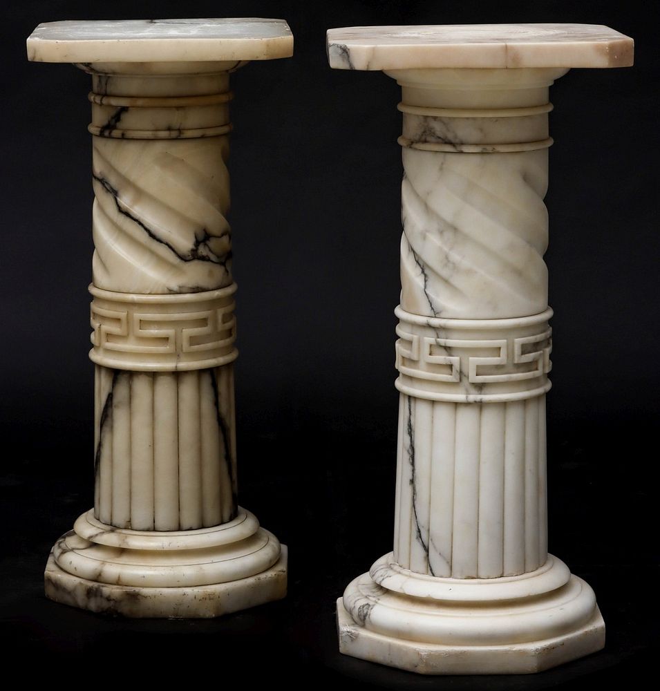 Appraisal: A PAIR OF STOUT TH CENTURY CARVED MARBLE PEDESTALS The