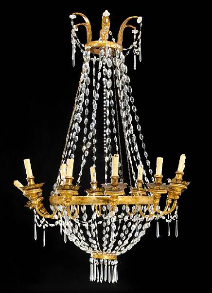 Appraisal: An Italian Neoclassical giltwood twelve light chandelier Lucca th century