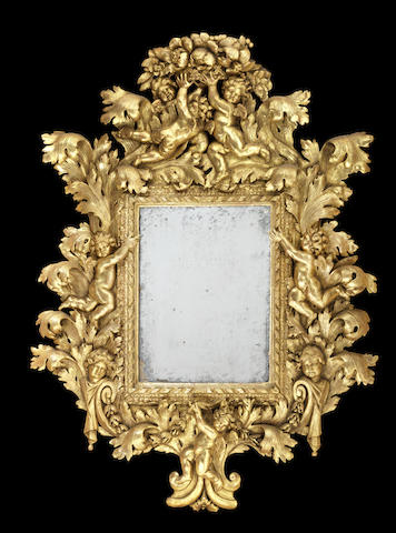 Appraisal: An impressive Italian late th century giltwood mirror the rectangular