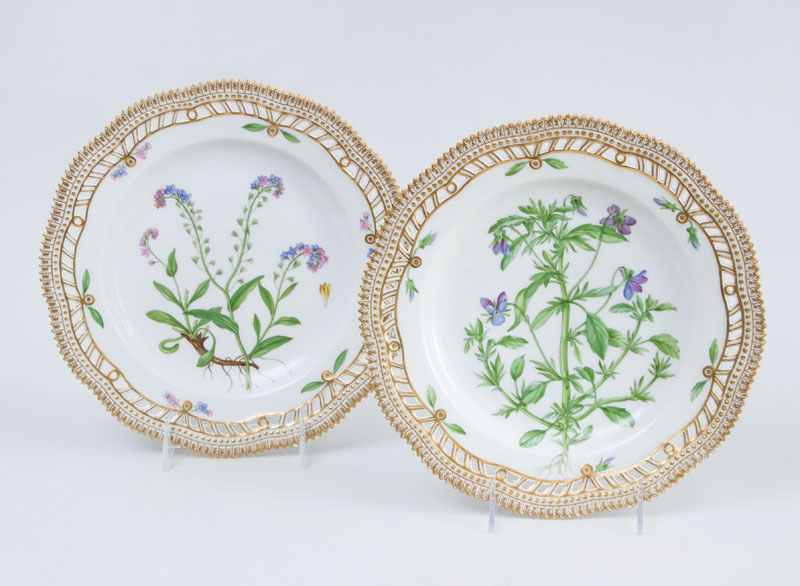 Appraisal: PAIR OF ROYAL COPENHAGEN PORCELAIN RETICULATED PLATES IN THE FLORA