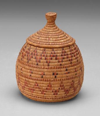 Appraisal: Eskimo lidded basket rounded with conforming lid tightly coiled construction