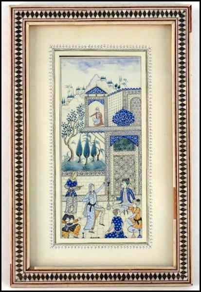 Appraisal: ARTIST UNKNOWN PERSIAN TH CENTURY A GATHERING Painted and gilt