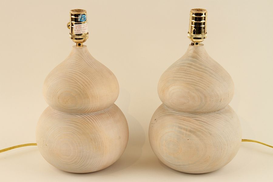 Appraisal: PAIR HWANG BISHOP TURNED WOOD LAMPS BULBOUS FORM A pair