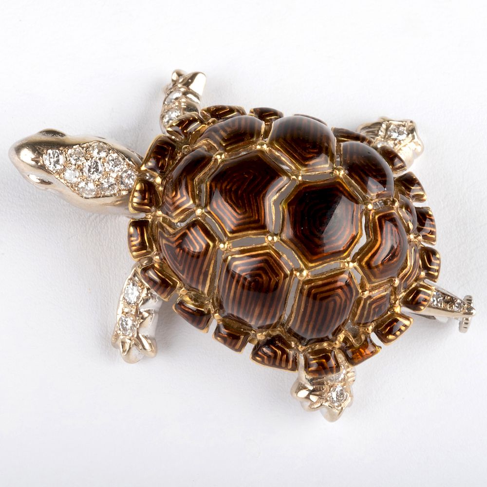 Appraisal: Italian k White and Yellow Gold Enamel and Diamond Turtle