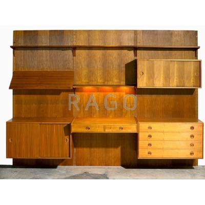 Appraisal: HANSEN GULDBORG Three-bay teak shelving system Denmark s Branded HG