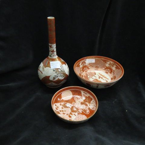 Appraisal: pcs Japanese Katani Porcelain vase bowls handpainted all signed excellent