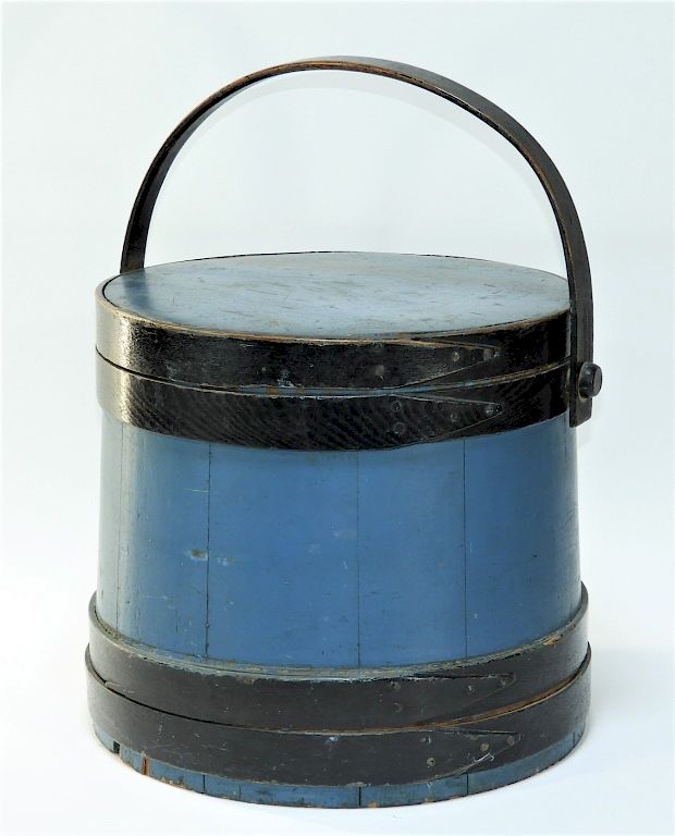 Appraisal: Dated New England Blue Painted Sugar Firkin New England Dated