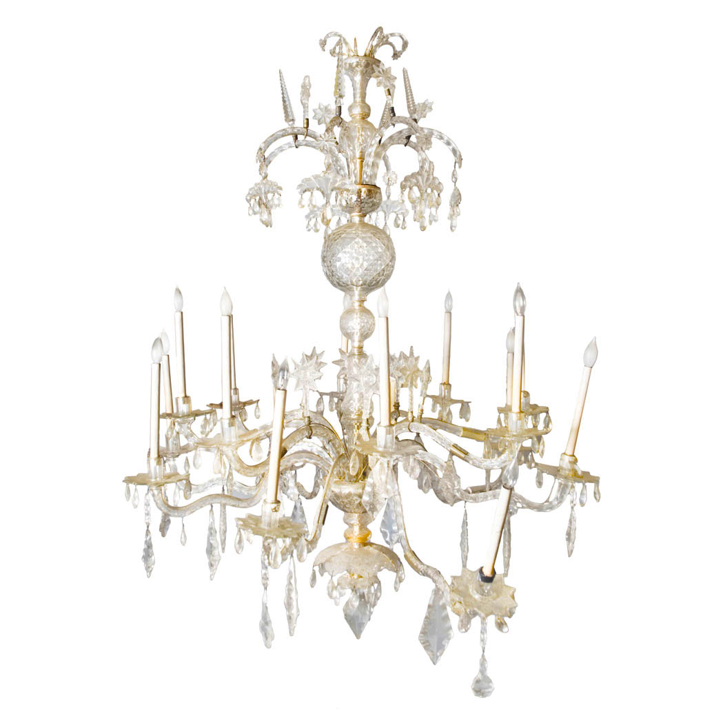 Appraisal: George III Colorless Cut Glass Sixteen-Light Chandelier The standard with