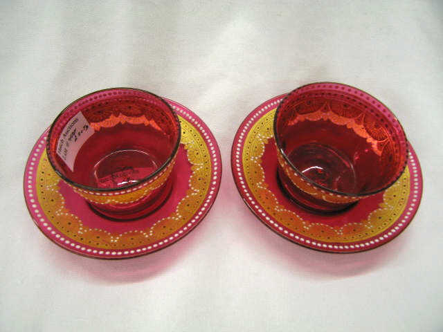 Appraisal: Pcs Moser Cranberry Art Glass custard dishes and underplates gold