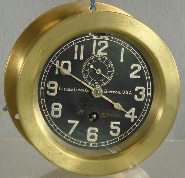 Appraisal: Chelsea brass ships clock black dial winds runs s n