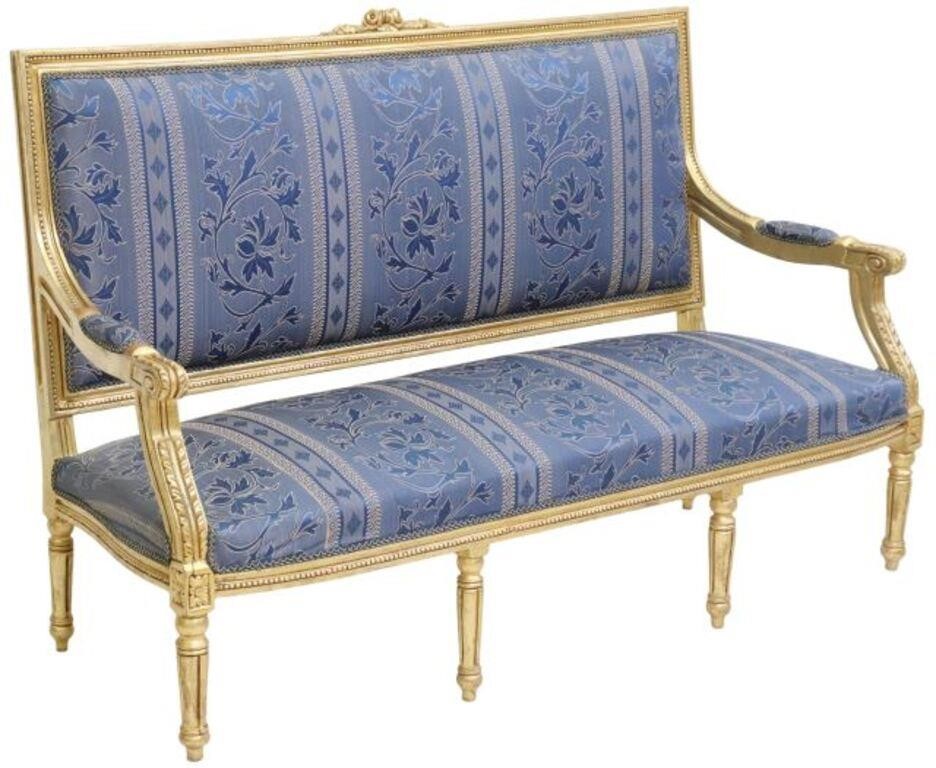 Appraisal: Louis XVI style salon settee sofa th c gilt painted