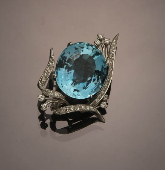 Appraisal: Lot Property of Various Owners Platinum Aquamarine and Diamond Brooch