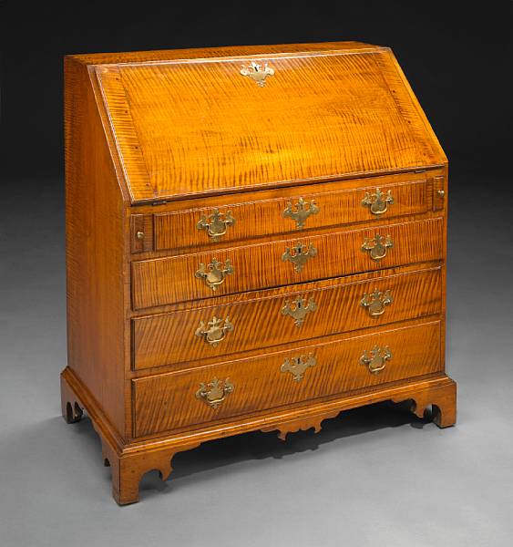 Appraisal: A Chippendale tiger maple slant front desk New Hampshire or