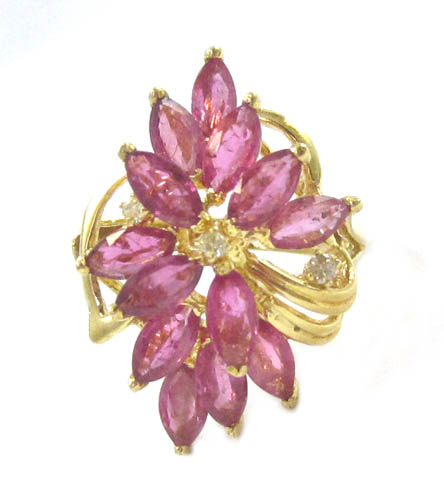 Appraisal: RUBY DIAMOND AND FOURTEEN KARAT GOLD RING set with three