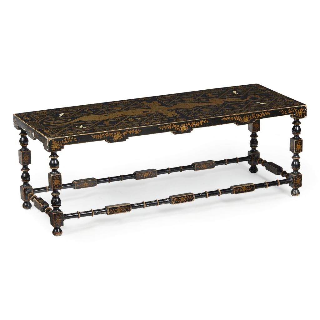 Appraisal: BLACK JAPANNED AND GILT LOW TABLE TH CENTURY the rectangular