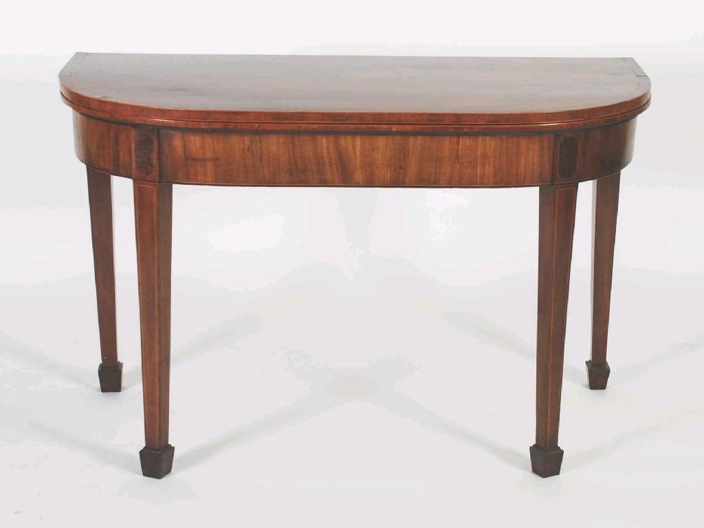 Appraisal: GEORGE III CROSSBANDED AND LINE INLAID MAHOGANY CARD TABLE the