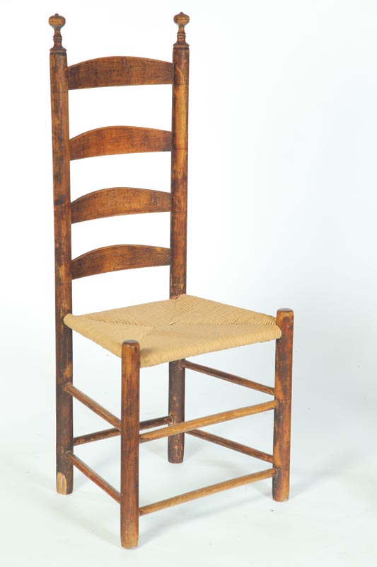 Appraisal: LADDERBACK CHAIR Traces of old finish and replaced paper rush