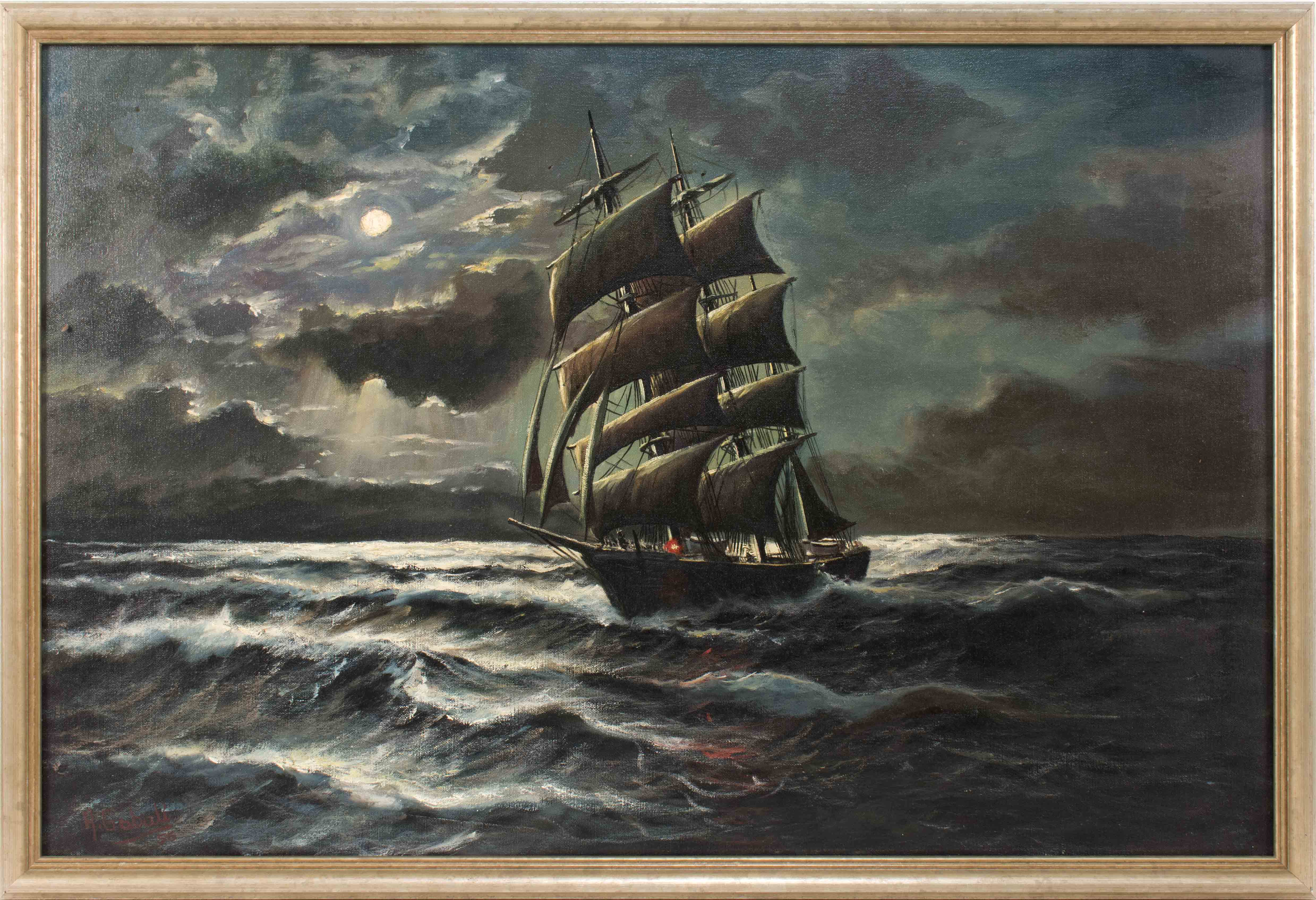 Appraisal: ALFRED GABALIMassachusetts - Ship under moonlit skies Signed and dated