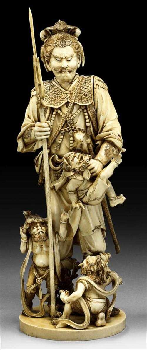 Appraisal: SHOKI OKIMONO Japan Meiji period H cm Ivory with brown