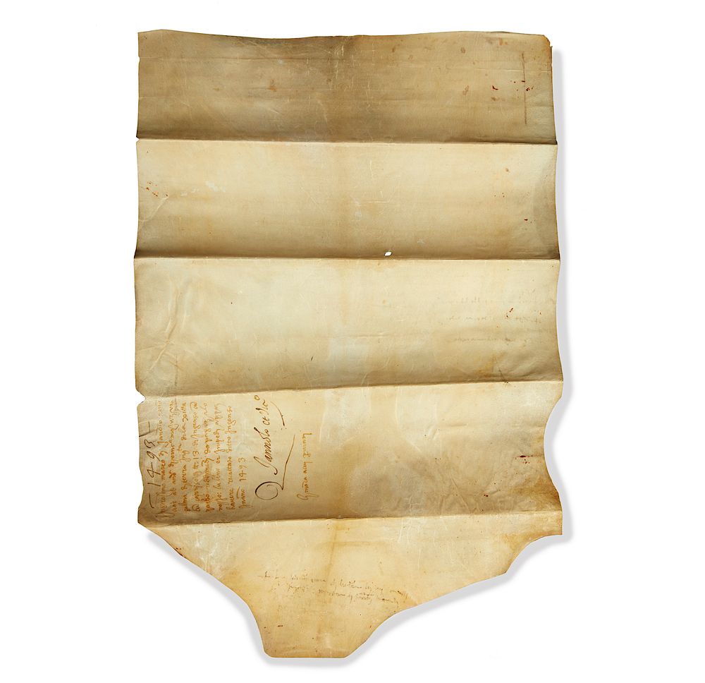 Appraisal: Handwritten Legal Contract on Vellum dated A legal contract handwritten