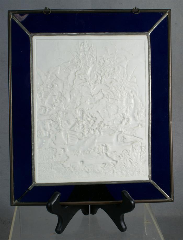 Appraisal: German Lithophane in a stained glass frame depicting a Bacchanalian