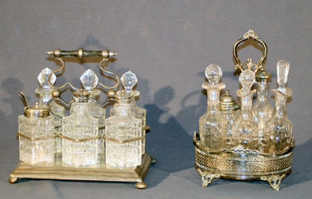 Appraisal: Two English Silver Plate Cut and Pressed Glass Cruet Stands