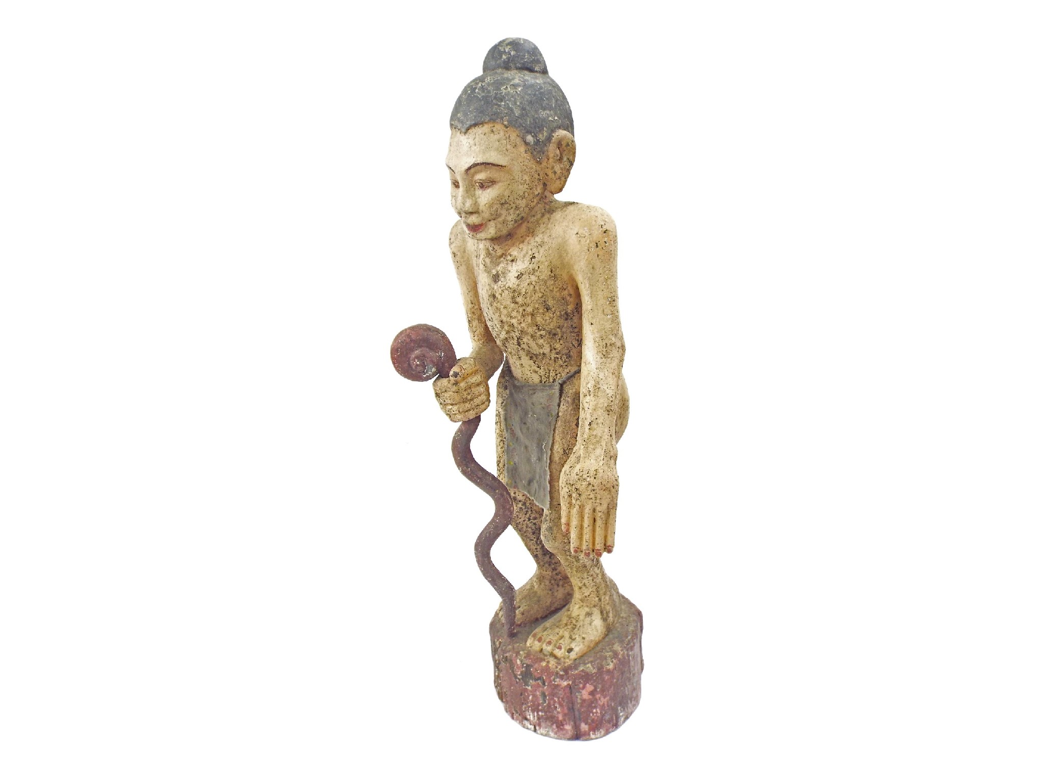 Appraisal: Burmese carved wooden figure of an Indian recluse with painted