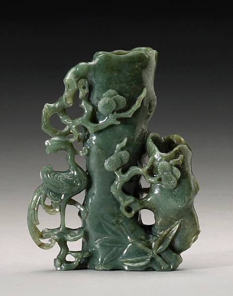 Appraisal: A carved nephrite tree trunk form vase Late Qing Dynasty