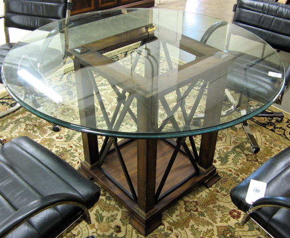 Appraisal: CONTEMPORARY GLASS-TOP DINING TABLE having a round clear beveled glass