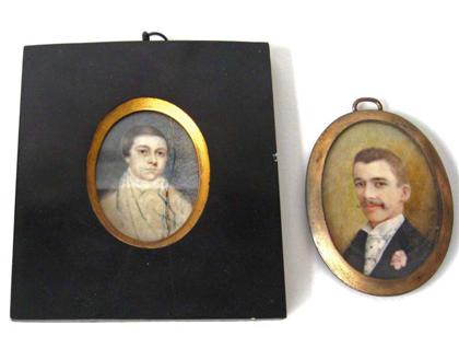 Appraisal: American School th centurytwo miniature portraits of young men