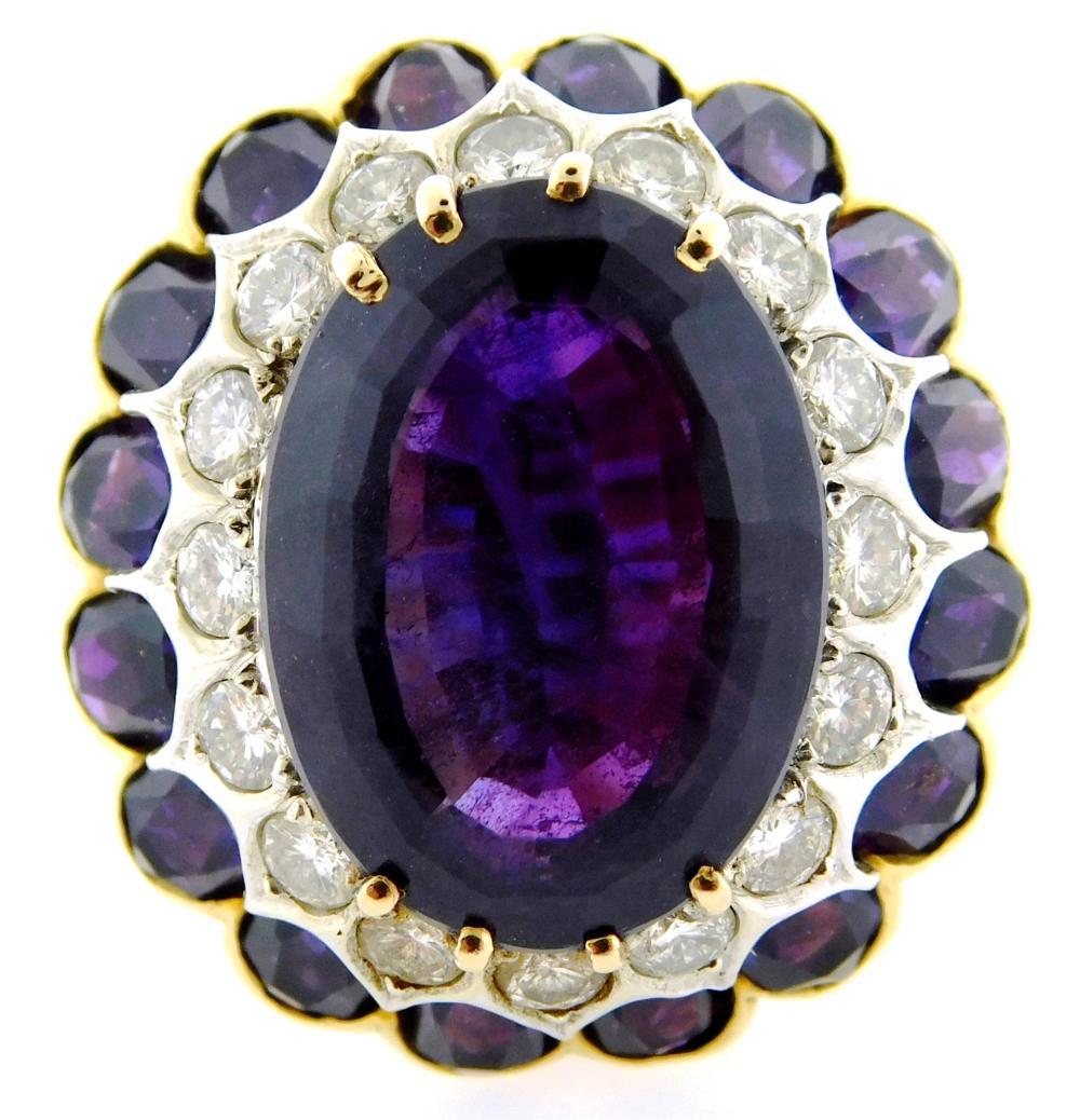 Appraisal: JEWELRY K yellow gold dome amethyst diamond ring tested K