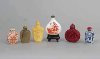 Appraisal: A Group of Various Snuff Bottles Containing a carved ivory