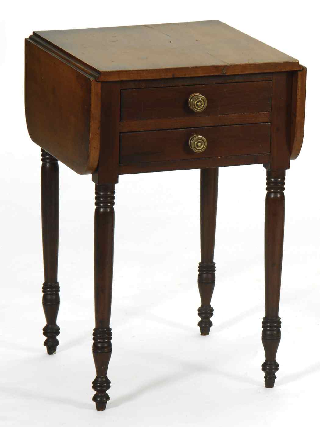 Appraisal: ANTIQUE AMERICAN TWO-DRAWER DROP-LEAF STANDCirca Top and leaves in curly