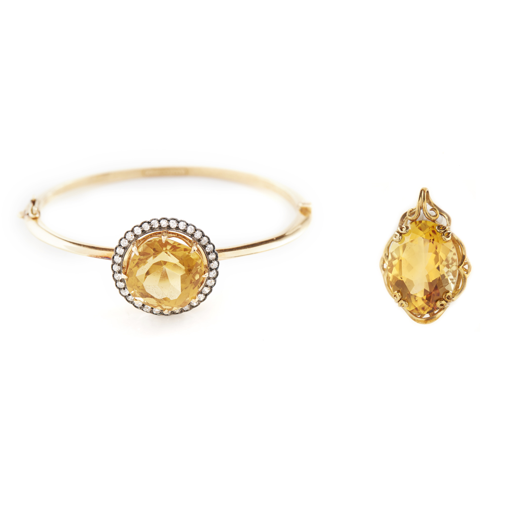 Appraisal: A citrine set bangle and pendant the bangle of hinged