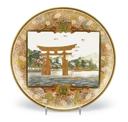 Appraisal: Japanese earthenware satsuma plate Matsumoto HozanShallow dish masterfully decorated to