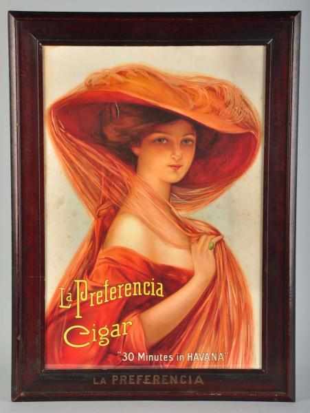 Appraisal: Framed Paper La Preferencia Cigar Sign Description s With image