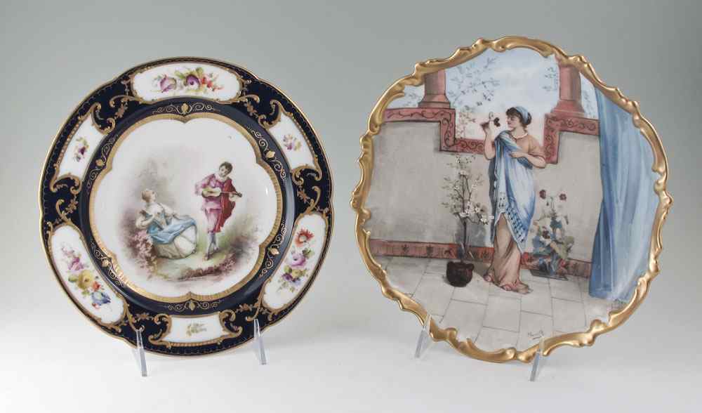 Appraisal: TWO FRENCH PORCELAIN CABINET PLATES SEVRES AND LIMOGES Sevres Chateau