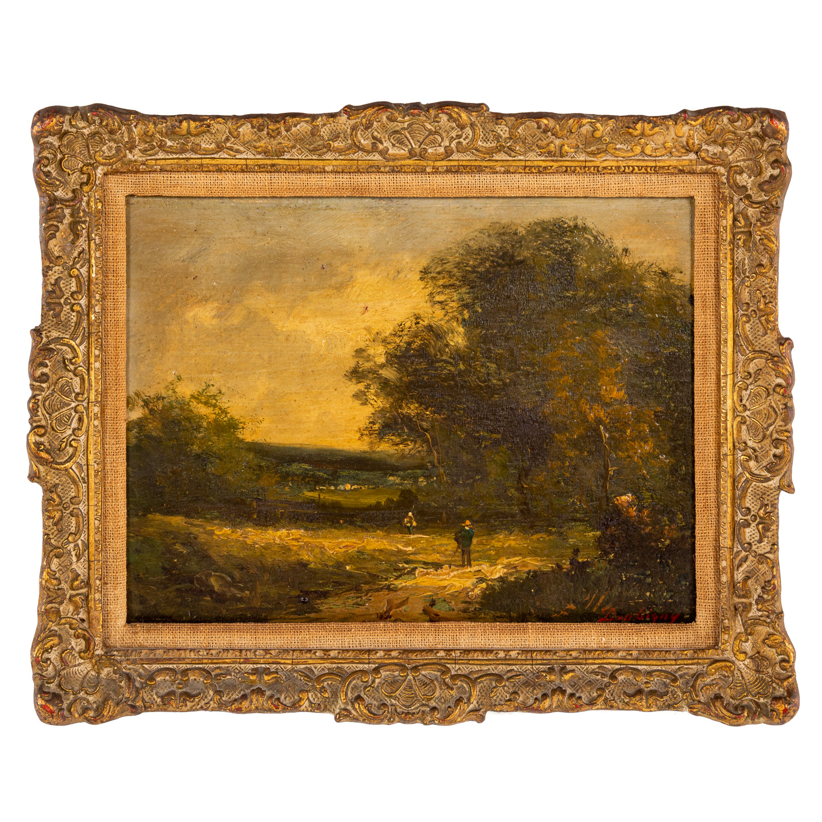 Appraisal: FRANCOIS DAUBIGNY LANDSCAPE WITH FIGURES OIL French - Oil on