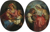 Appraisal: Pair of Genre Paintings ca late th early th Century