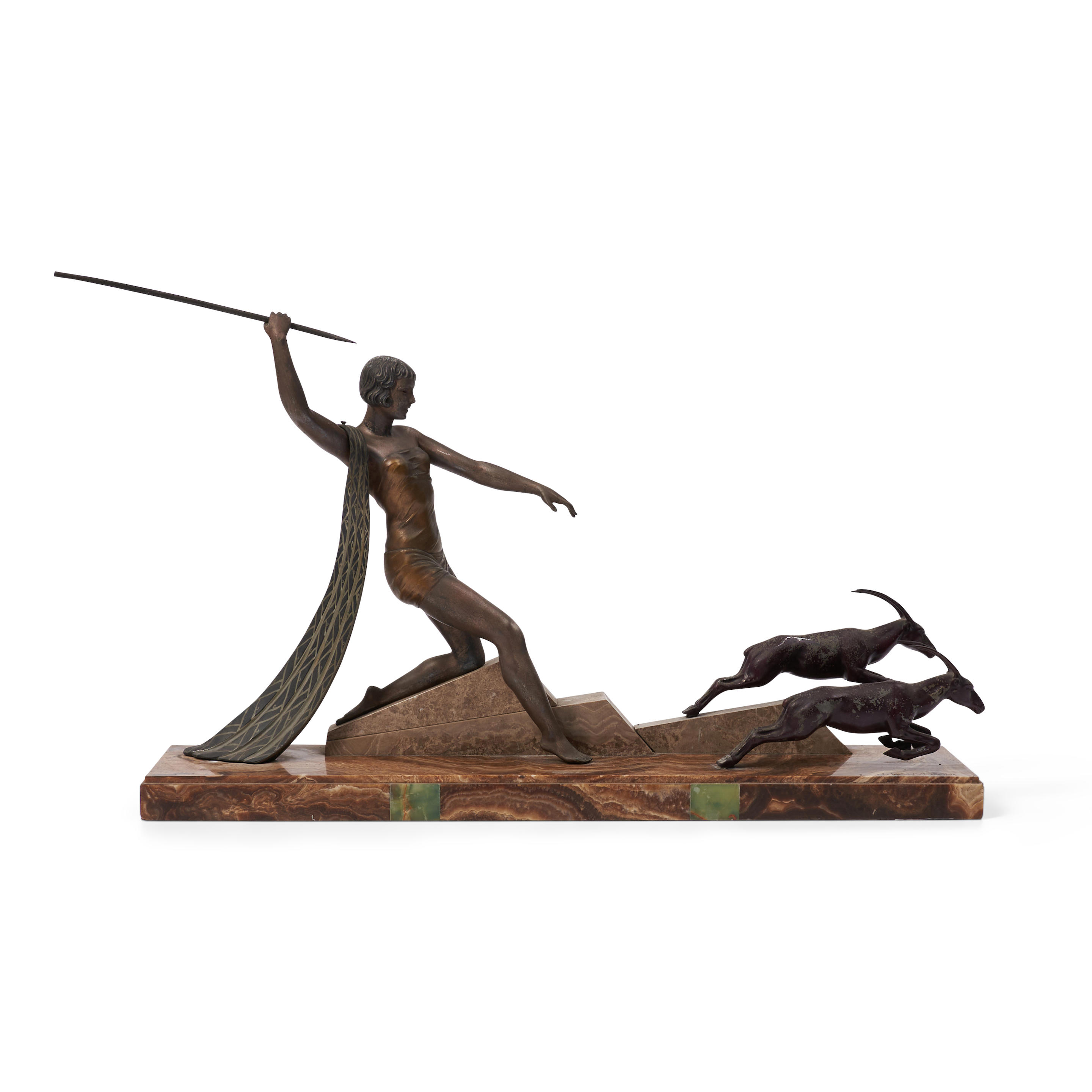 Appraisal: Art Deco Dauvergne Sculpture Huntress and Gazelles Huntress and Gazelles