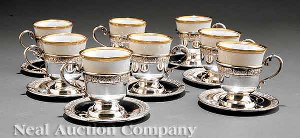 Appraisal: A Set of Eight American Sterling Silver Demitasse Cup Frames