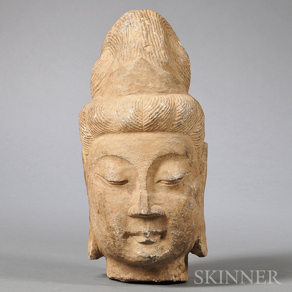 Appraisal: Stone Bodhisattva Head China th century carved of granite the