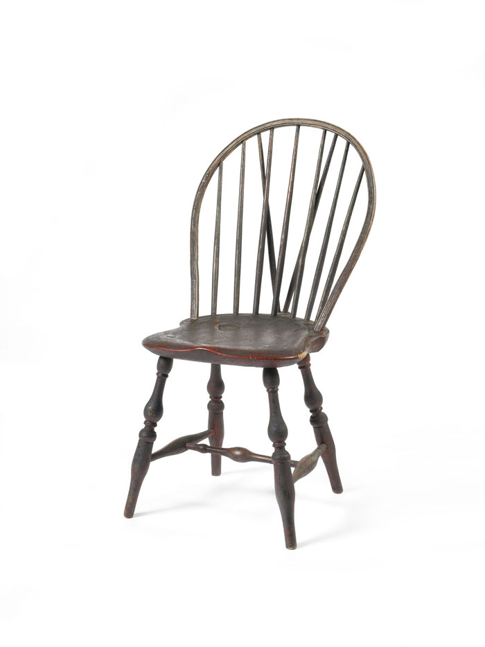 Appraisal: RHODE ISLAND RED PAINTED BOWBACK WINDSOR SIDE CHAIR WITH BRACES