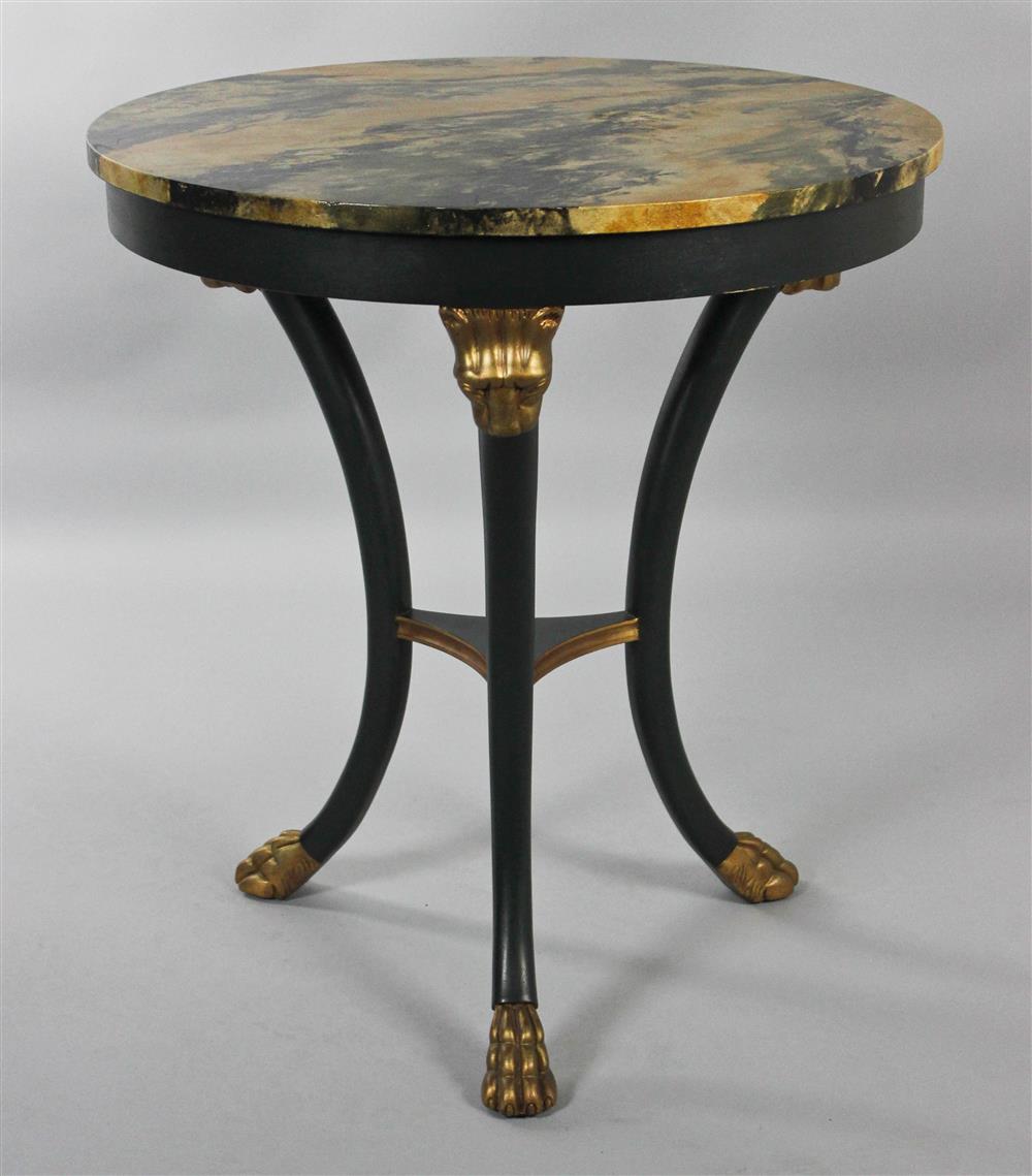 Appraisal: BAKER FURNITURE REGENCY STYLE FAUX PAINTED CIRCULAR SIDE TABLE the