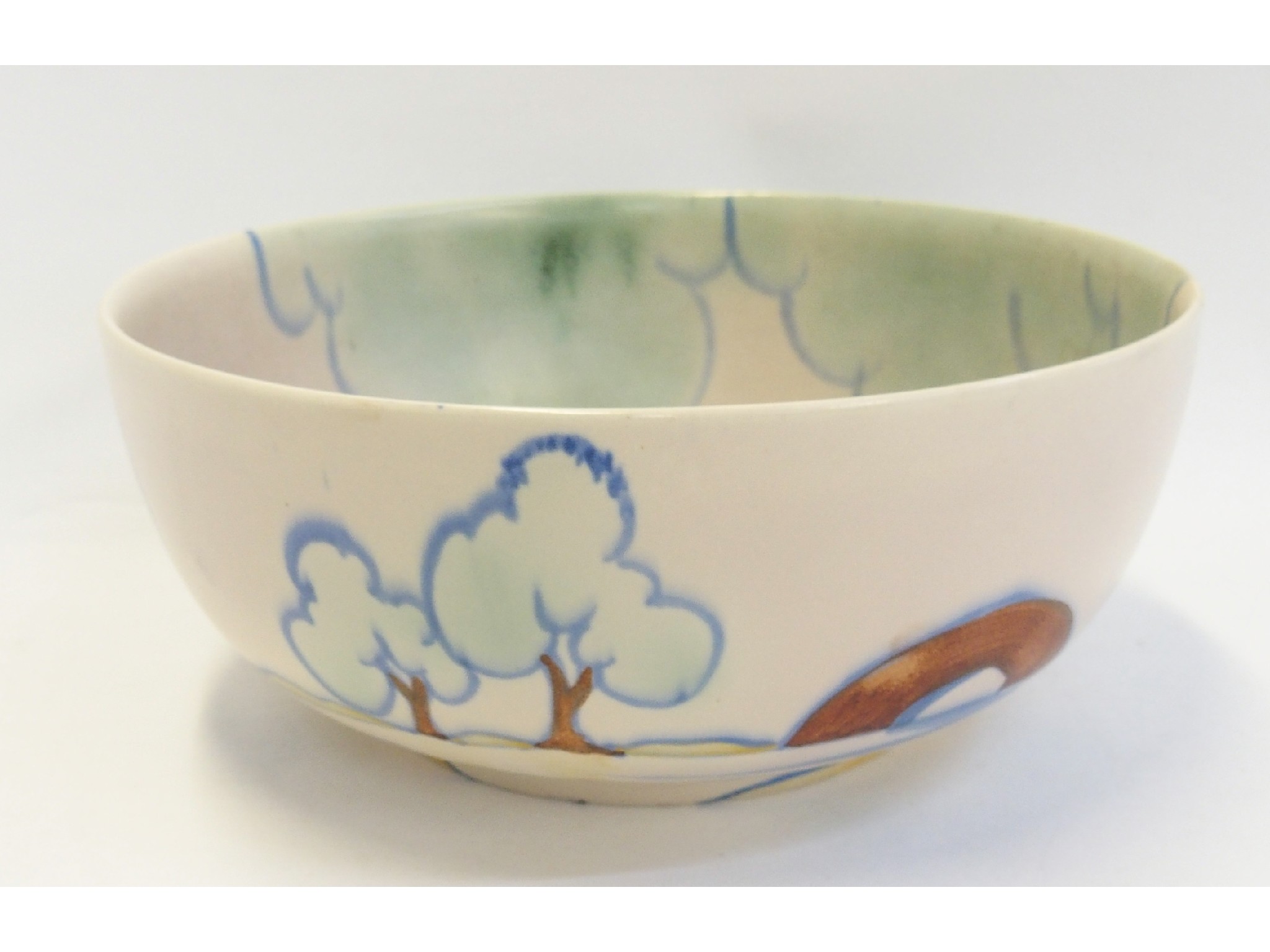 Appraisal: Clarice Cliff Bizarre bowl decorated with trees a bridge and