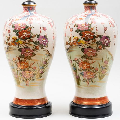 Appraisal: PAIR OF JAPANESE SATSUMA TYPE VASES MOUNTED AS LAMPSThe vases