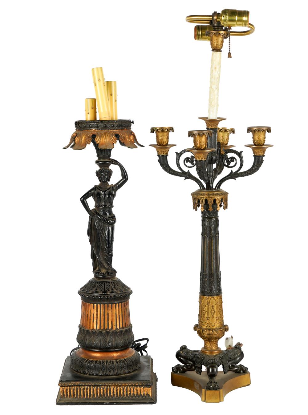 Appraisal: TWO EMPIRE-STYLE TABLE LAMPSeach black- patinated and gilt metal the